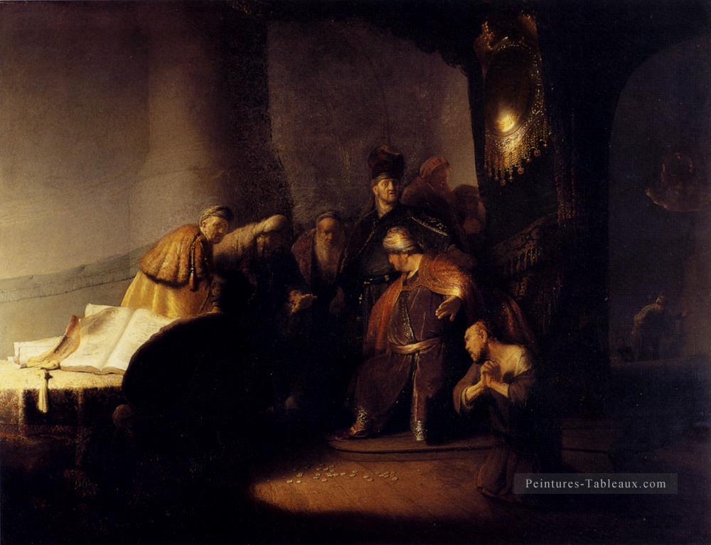 Judas repentant rendant les pièces d’argent Rembrandt Peintures à l'huile